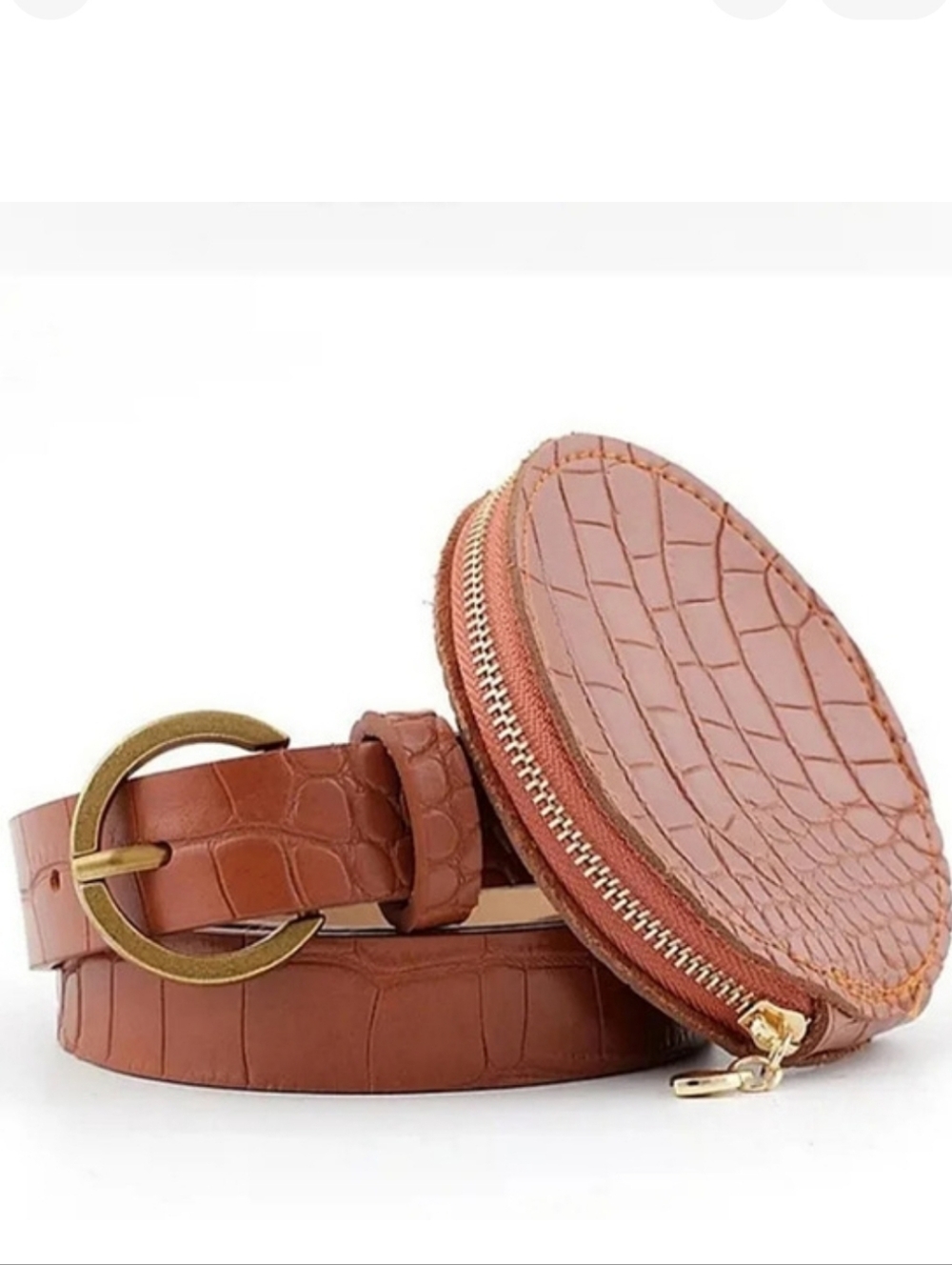 Brown Faux Croc Circle Coin Purse Belt Bag